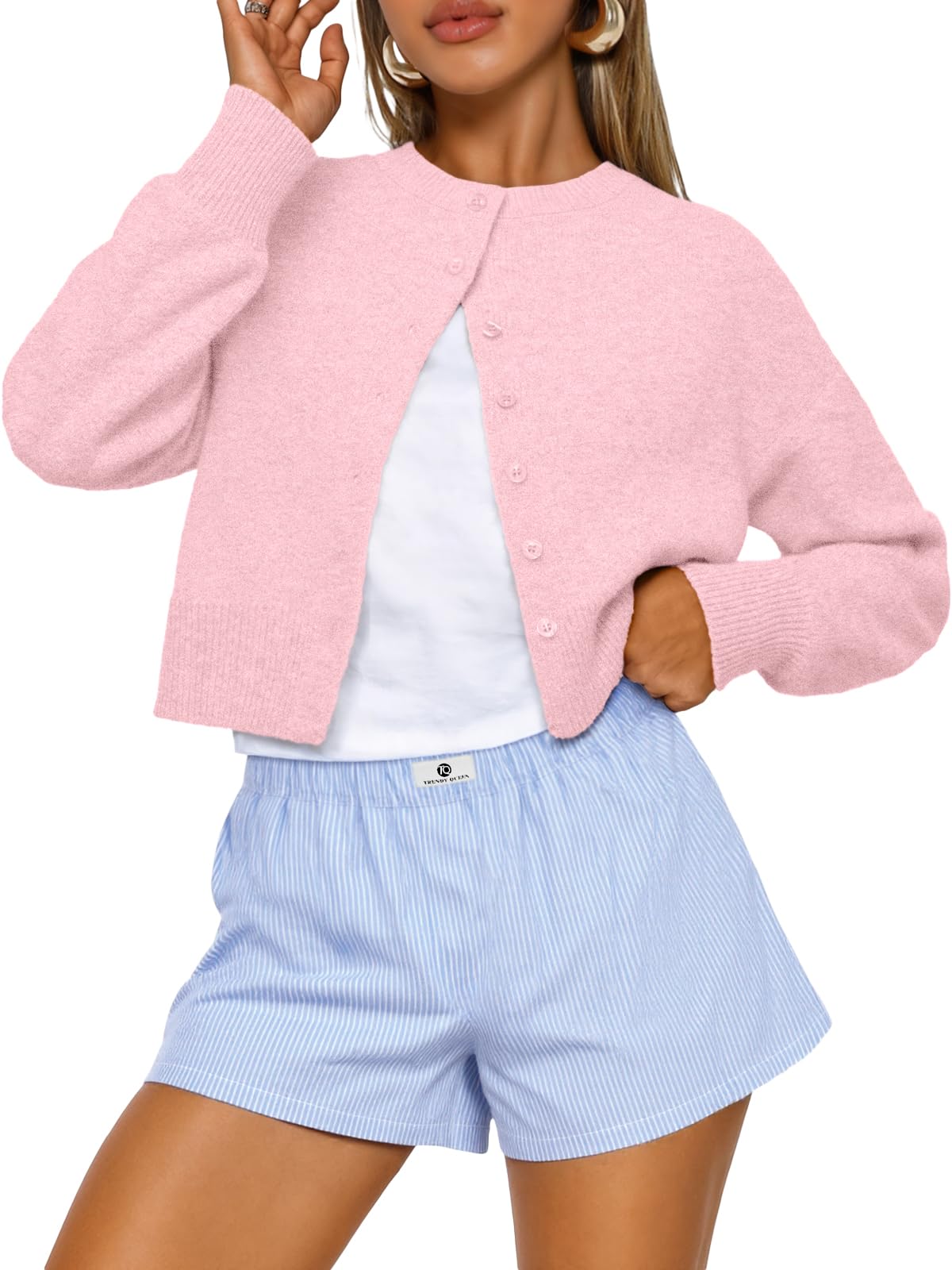 Trendy Queen Cropped Cardigan Sweaters for Women Fall Fashion Clothes 2026 Jansha Store
