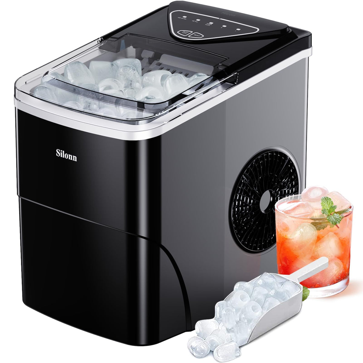 Silonn Ice Maker Countertop, 9 Cubes Ready in 6 Mins, 26lbs in 24Hrs, Self-Cleaning Ice Machine with Ice Scoop and Basket, 2 Sizes of Bullet Ice for Home Kitchen Office Bar Party Jansha Store