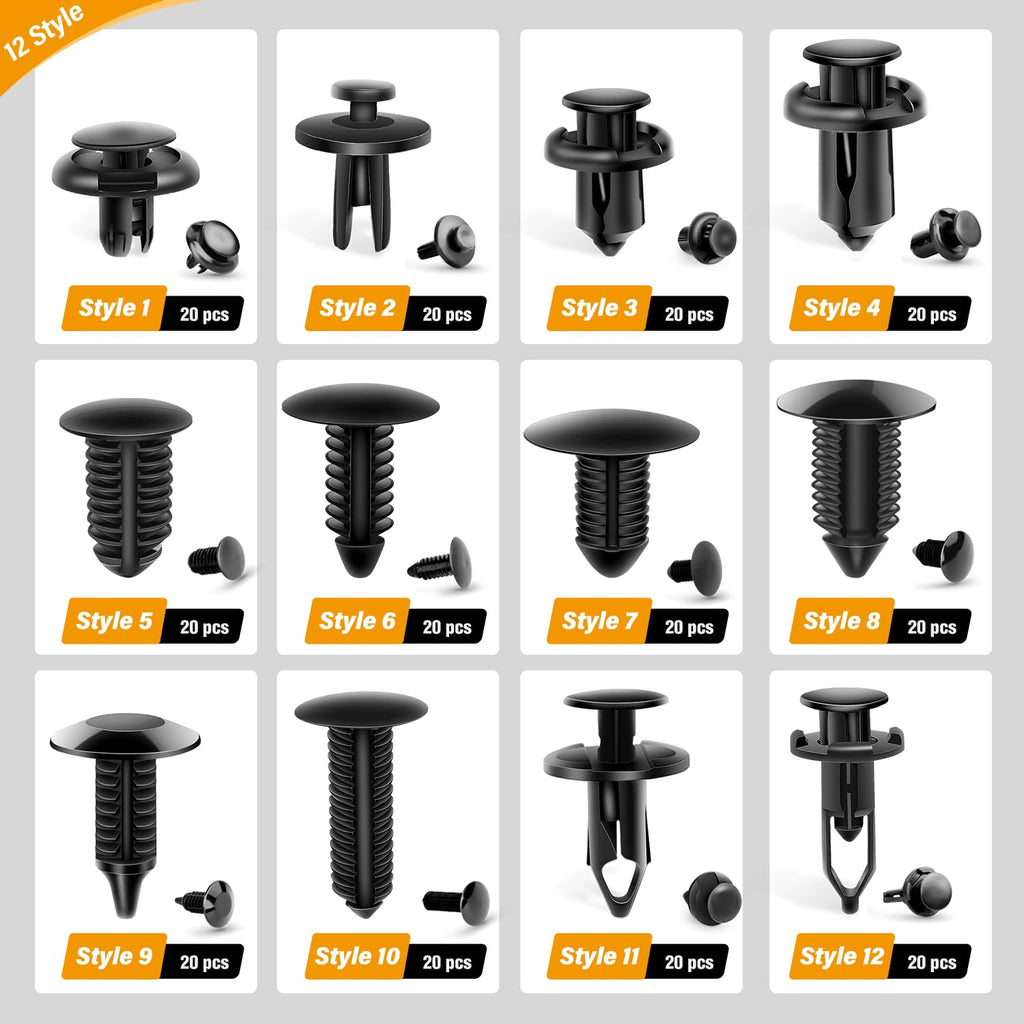 GOOACC 240PCS Bumper Retainer Clips Car Plastic Rivets Fasteners Push Retainer Kit 12 Popular Sizes Auto Push Pin Rivets Set -Door Trim Panel Fender Clips for GM Ford Toyota Honda Chrysler Jansha Store