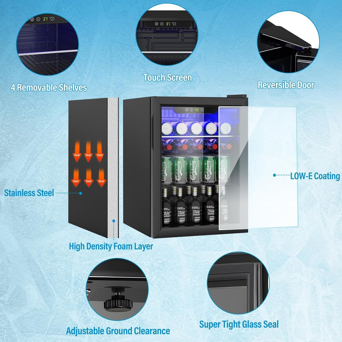 Erivess 24 Can Mini Fridge, 0.6 Cu.ft Beverage Refrigerator Cooler, Black Jansha Store