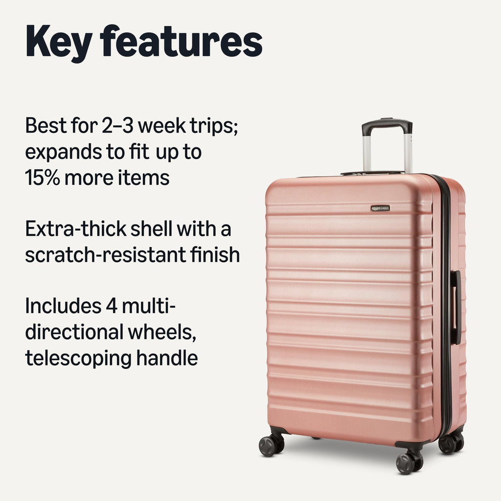Amazon Basics 3-Piece Hardshell Suitcases Set (21", 26", 30"), Expandable For Up to 25% More Space, With Scratch-Resistant Finish, Four Multi-Directional Wheels, Rose Gold Jansha Store