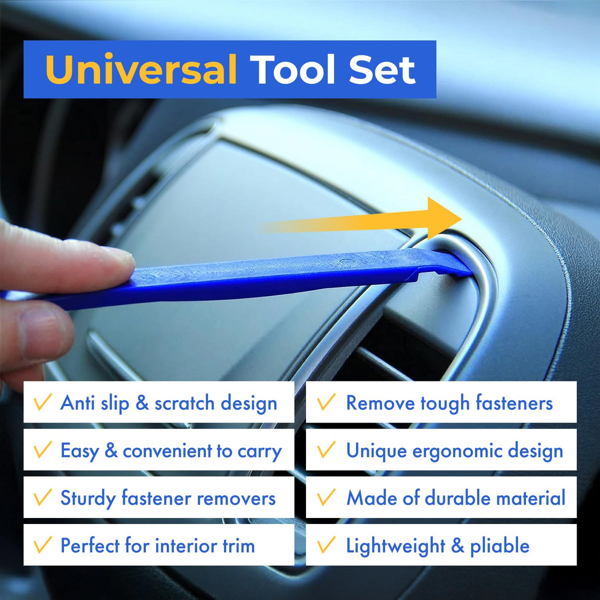 Tresalto Auto Trim Removal Tool Kit - 5 Piece set for Dash, Door Panel, Clip Remover - Scratch-Resist Nylon Pry Tools for Interior Car Trims Work - Panel Prying Tools Included - Blue Jansha Store