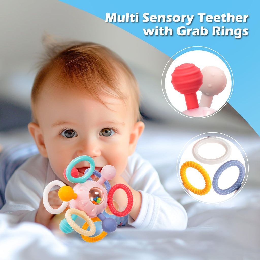 Baby Montessori Sensory Teething Toy 0-6 6-12 Months, Teether Ball & Rattle Jansha Store