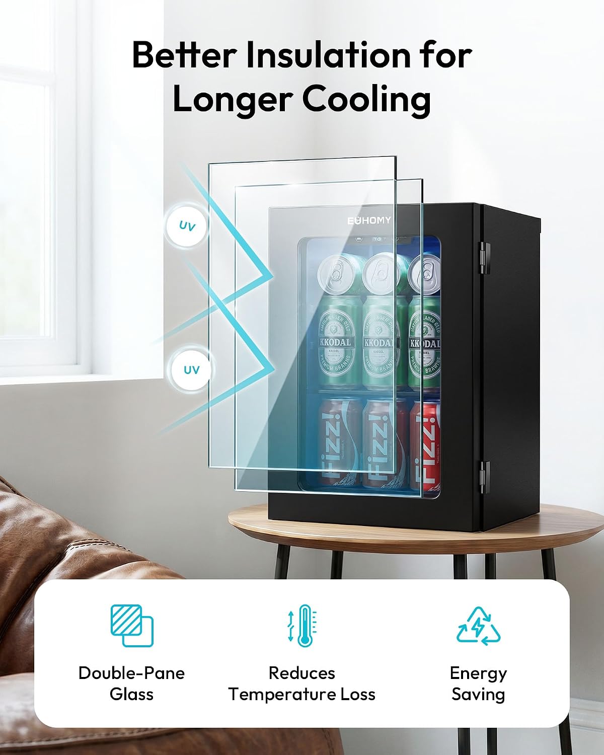 EUHOMY 24 Can Mini Fridge, 18L Beverage Refrigerator with Quiet Compressor Jansha Store