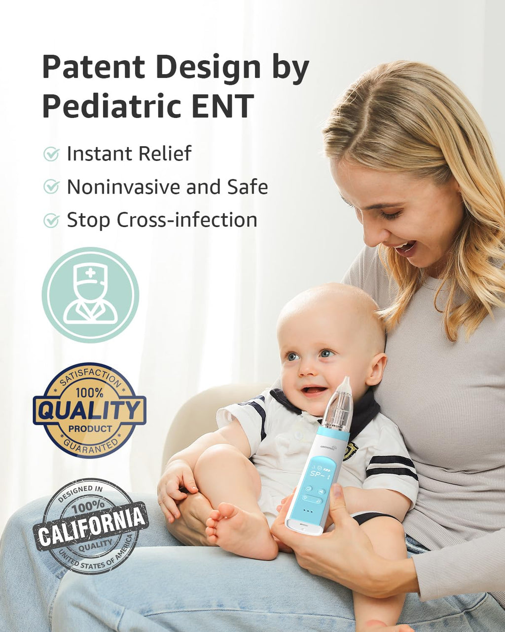 GROWNSY Baby Nasal Aspirator, Electric Nose Sucker, Powerful Suction,Grey Jansha Store