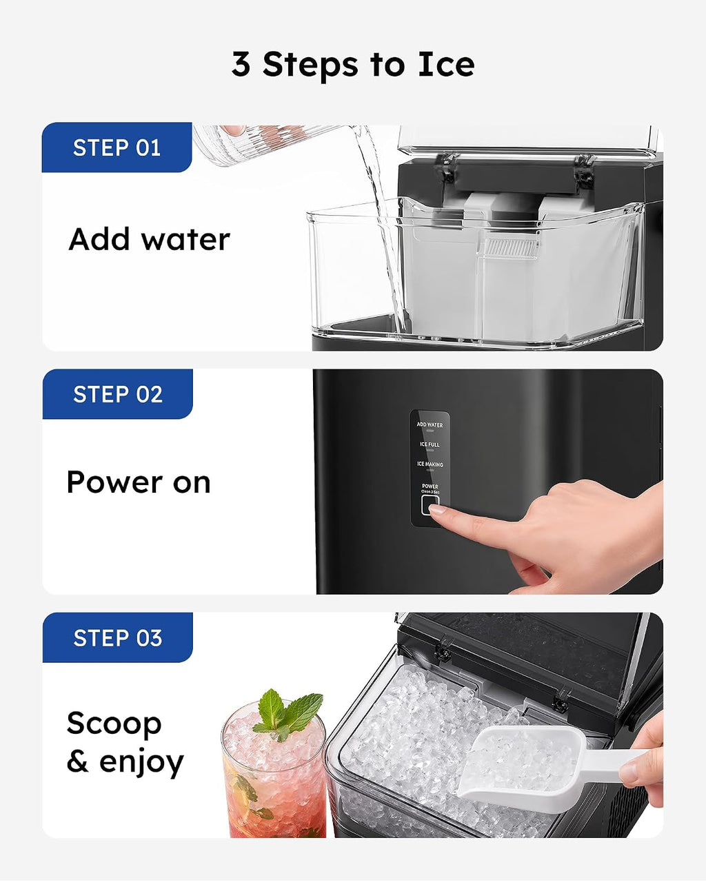 Nugget Ice Maker Countertop 38 lbs/Day Fast Chewable Ice in 5 Mins Jansha Store