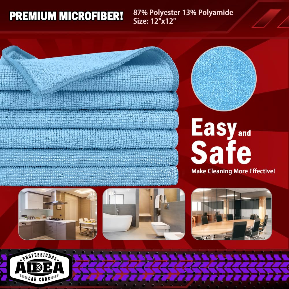 AIDEA Microfiber Cleaning Cloth-50PK, Microfiber Towels for Cars, 12"×12" Jansha Store