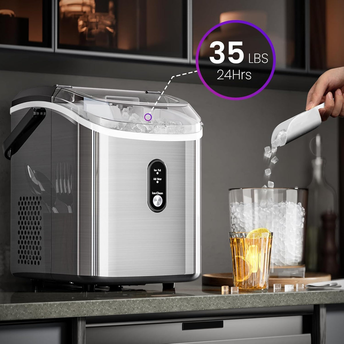 Kismile Nugget Ice Maker Countertop, 35 lbs/Day, Stainless Steel Jansha Store