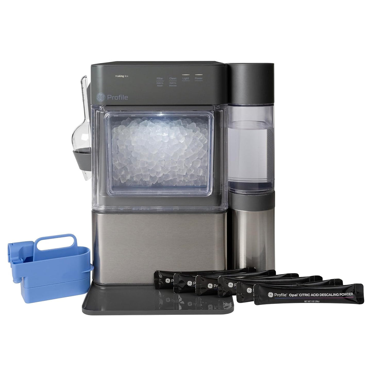 GE Profile Opal MINI PRO Nugget Ice Maker w/Side Tank, Portable Countertop Pebble Ice Machine, 36 lbs/Day, Top Fill, 6 Pack Descaler & Scoop, Stainless Steel Jansha Store