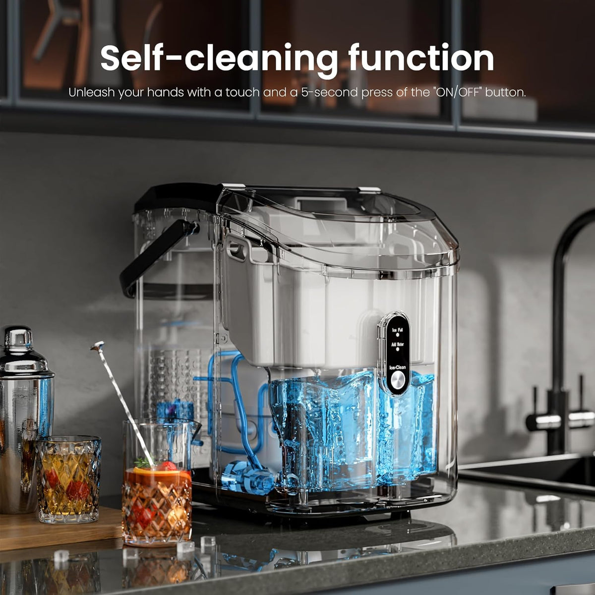 Kismile Nugget Ice Maker Countertop, 35 lbs/Day, Stainless Steel Jansha Store