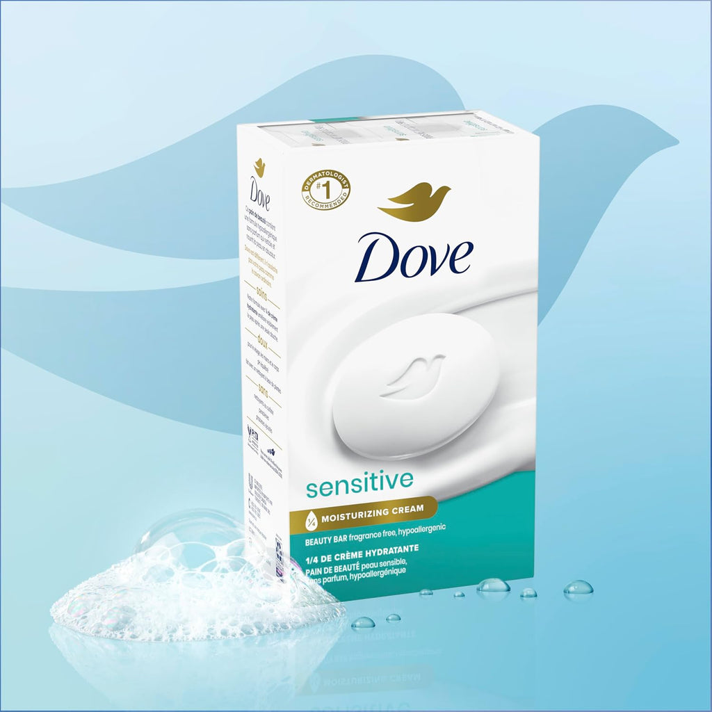 Dove Beauty Bar Soap Sensitive, 8 Bars for Sensitive Skin, Fragrance Free and Hypoallergenic 3.75 oz Jansha Store
