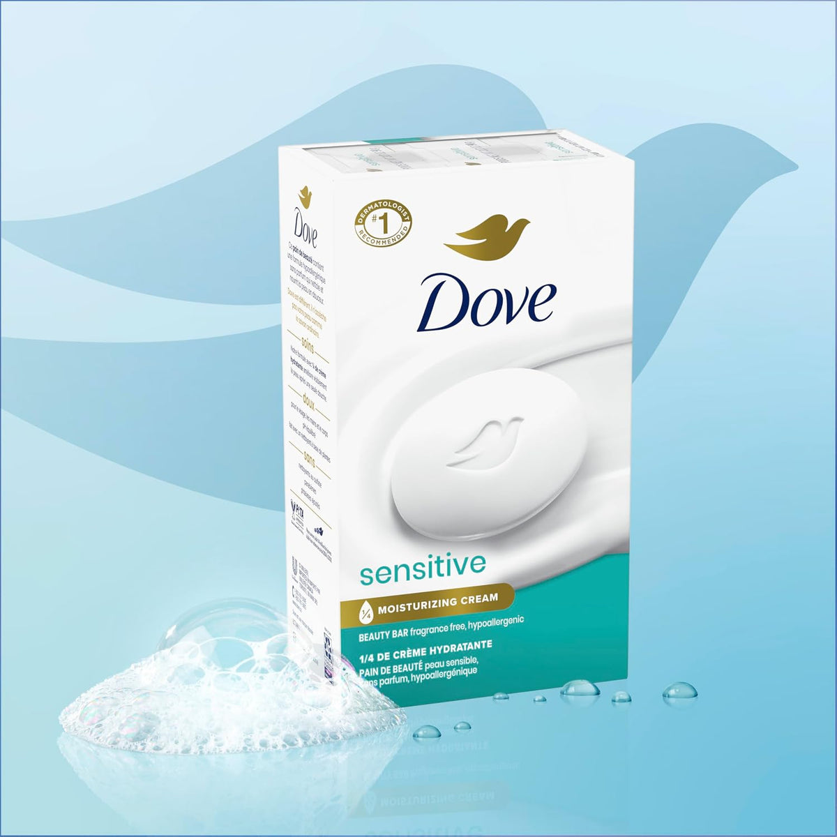 Dove Beauty Bar Soap Sensitive, 8 Bars for Sensitive Skin, Fragrance Free and Hypoallergenic 3.75 oz Jansha Store