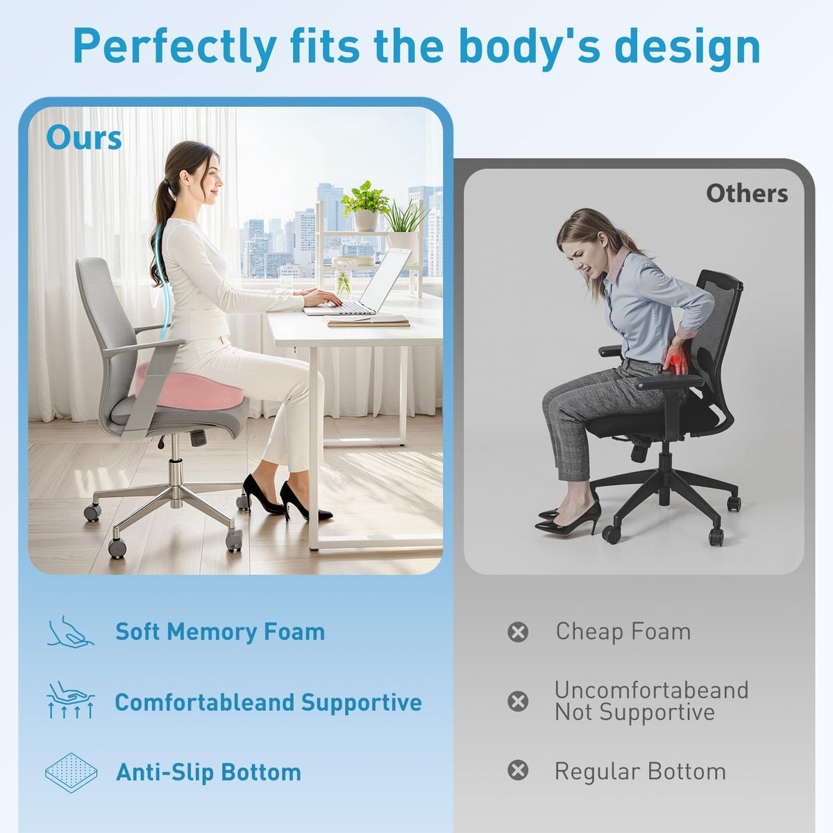 BlissTrends Memory Foam Seat Cushion for Office Chair & Car Seat, Black Jansha Store