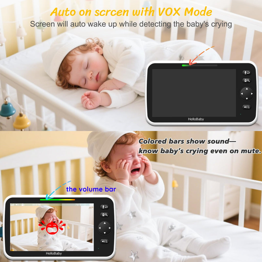 HelloBaby No WiFi Baby Monitor Camera and Audio HB6550, 5" Video Screen Jansha Store