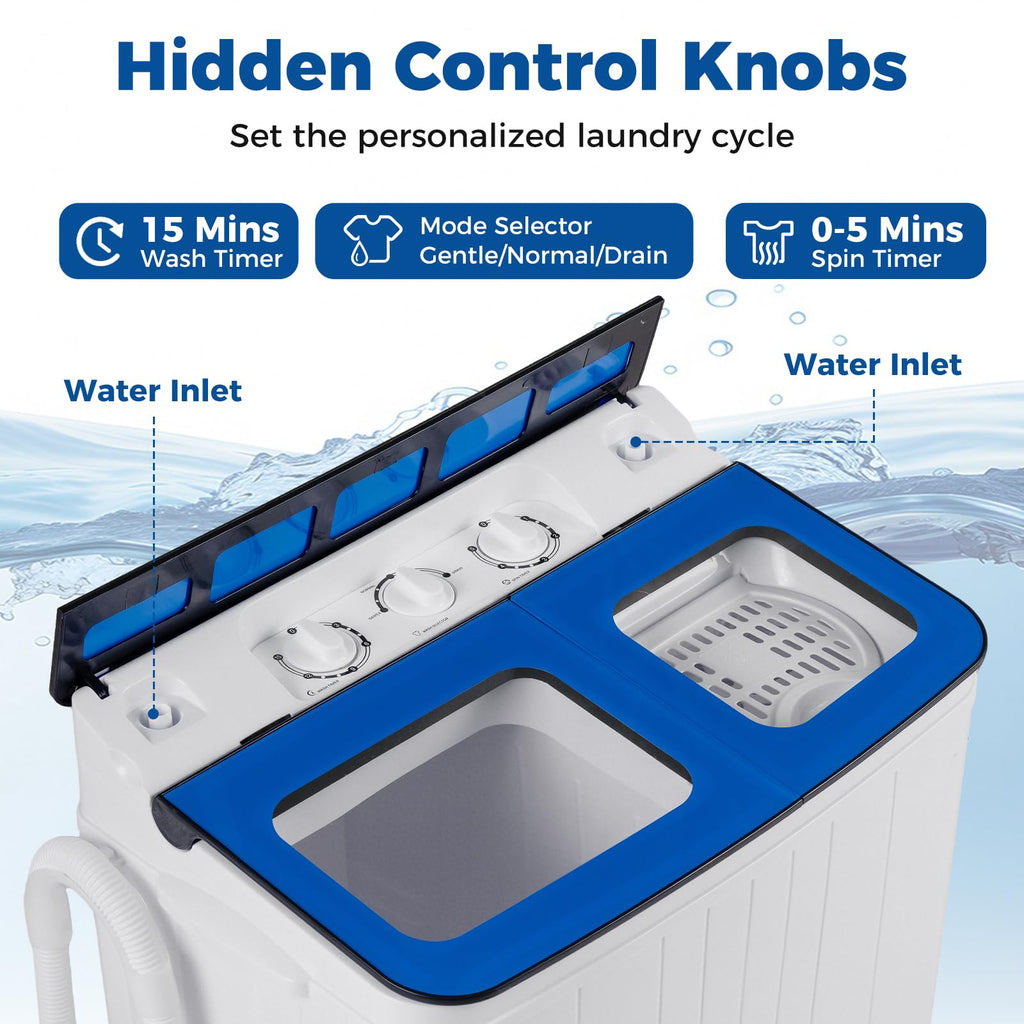 COSTWAY 26Lbs Portable Washing Machine with Built-in Drain Pump, Blue Jansha Store