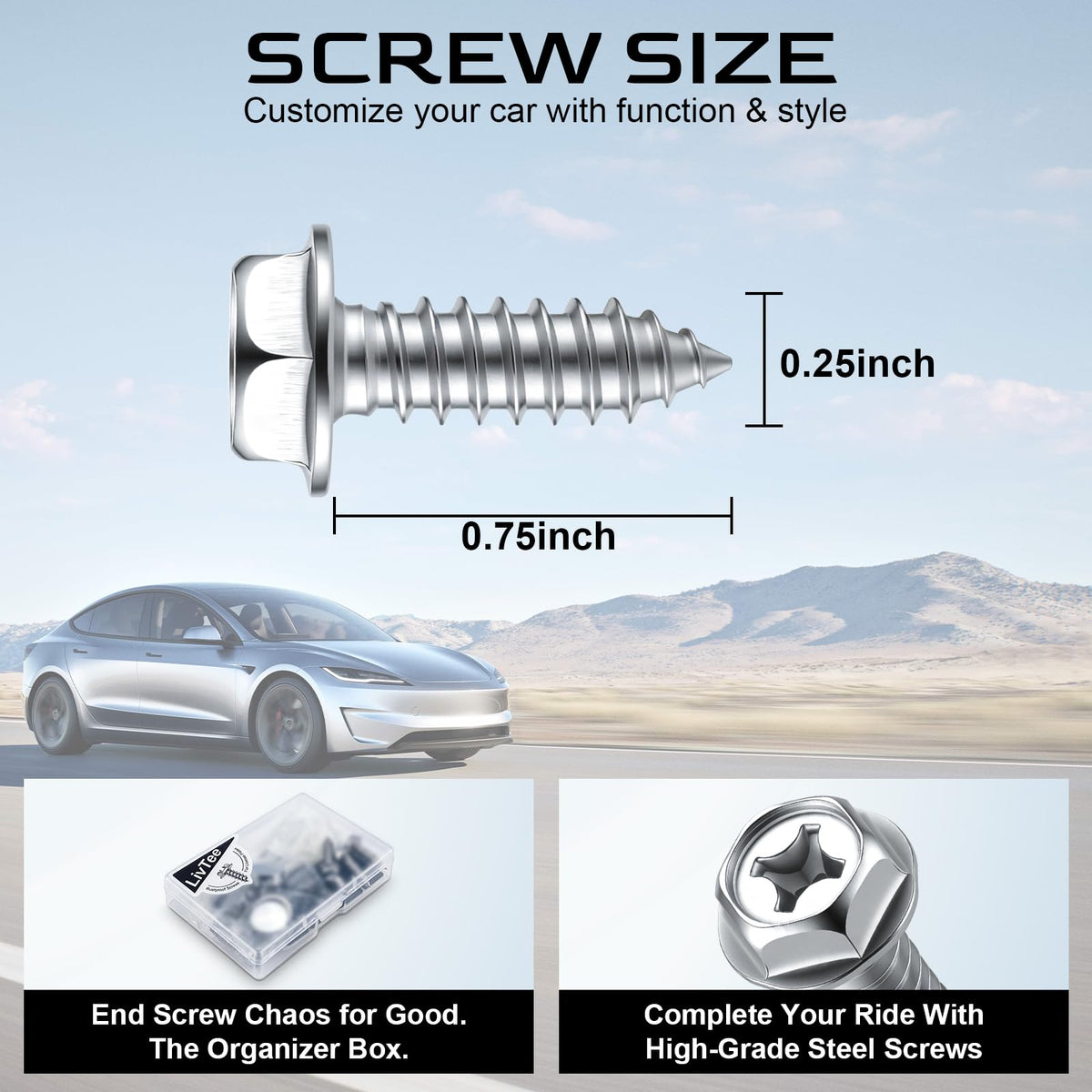 LivTee Rustproof License Plate Screws for Securing License Plates Frames and Covers on Cars and Trucks, 4 Sets Premium Stainless Steel Self Tapping Mounting Bolts (Black Zinc Plated) Jansha Store