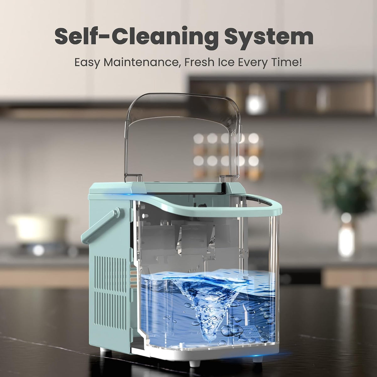 DUMOS Countertop Ice Maker with Handle, 26lbs/24H, Makes 9 Bullet Cubes in 6 Mins, Auto-Cleaning, Portable Ice Machine for Home Kitchen RV Camping, Green Jansha Store