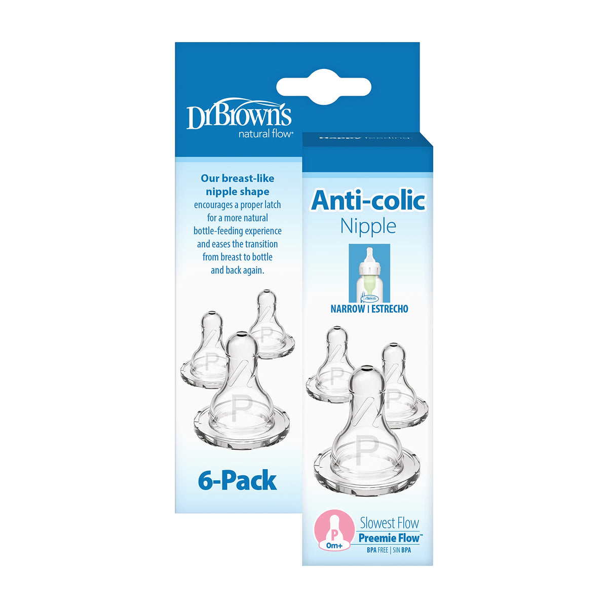 Dr. Brown’s Narrow Level 2 Medium Flow Nipple, 3m+, 6-Pack Jansha Store
