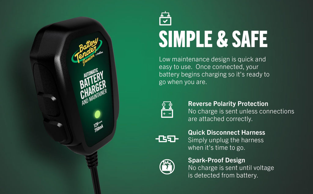 Battery Tender Junior 12V, 750mA Charger and Maintainer: Automatic 12V Powersports for Motorcycle, ATVs, and More - Smarter Than a Trickle Charger - 021-0123 Jansha Store