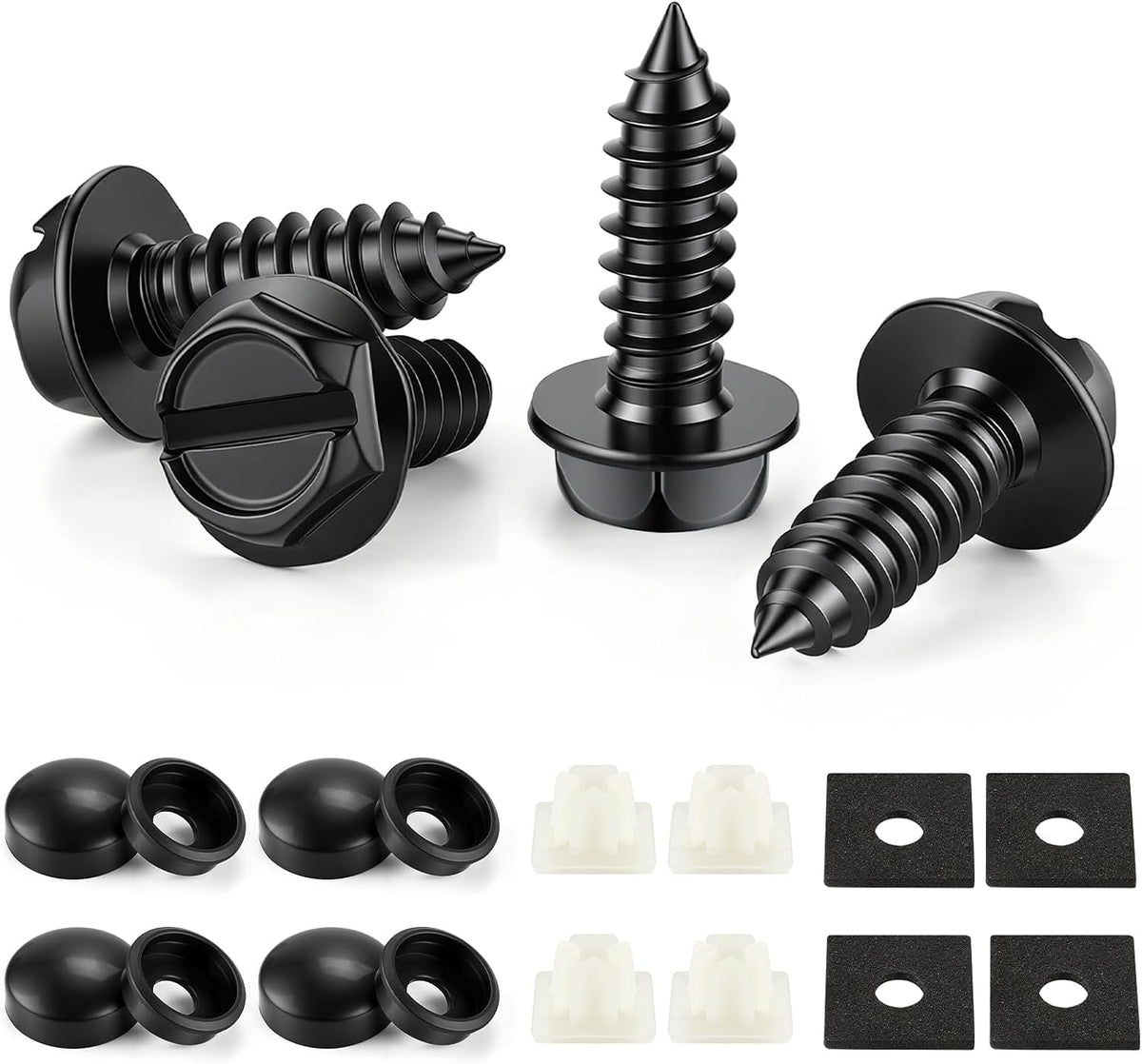 LivTee Rustproof License Plate Screws for Securing License Plates Frames and Covers on Cars and Trucks, 4 Sets Premium Stainless Steel Self Tapping Mounting Bolts (Black Zinc Plated) Jansha Store