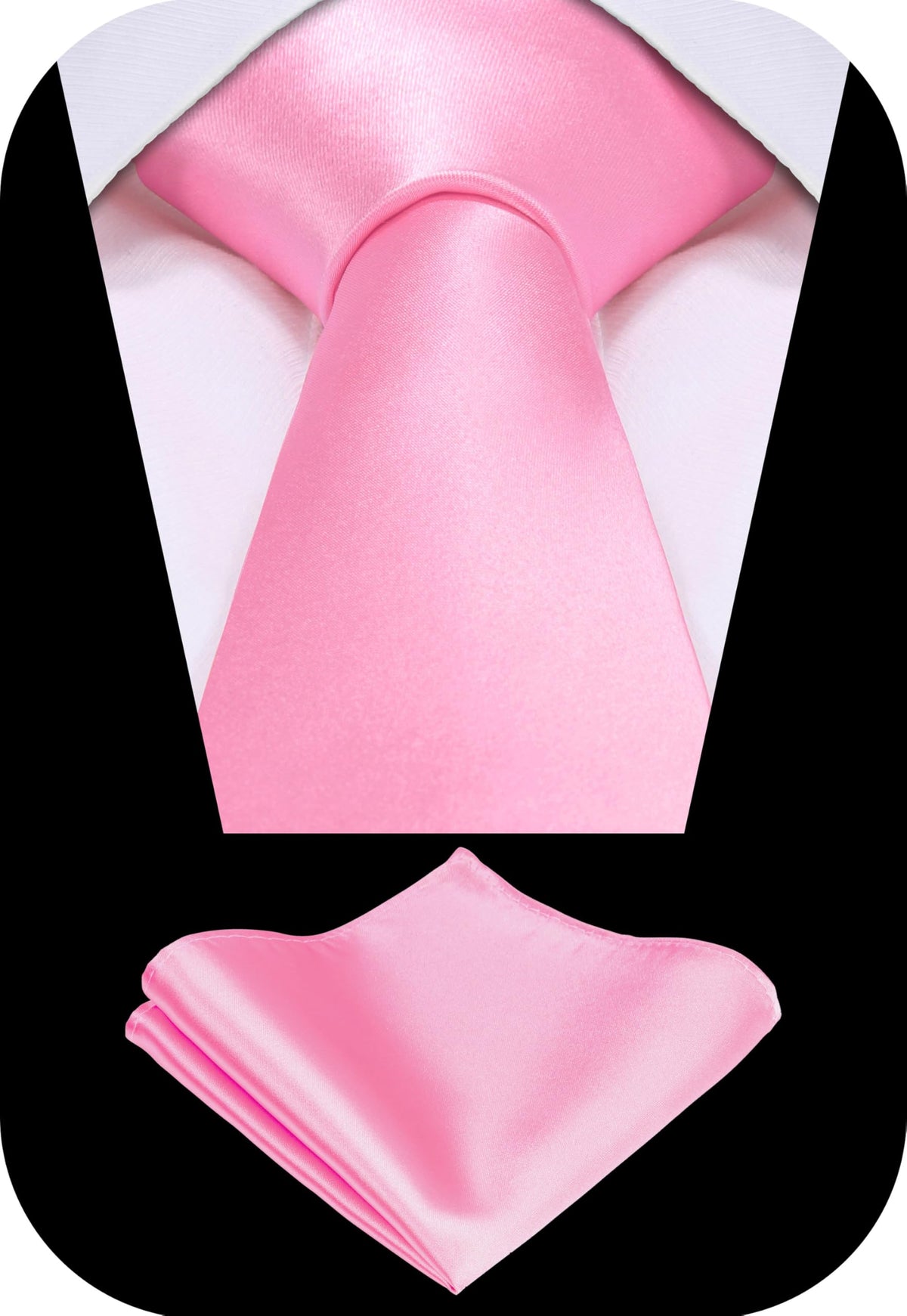 TIE G Solid Satin Woven dyed Color Formal Black Necktie and Pocket Square Sets in Gift Box Jansha Store