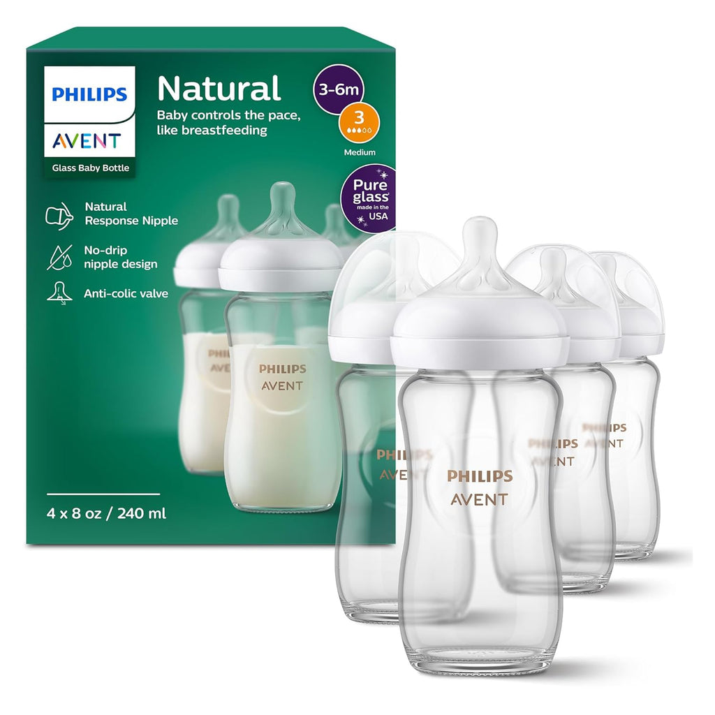 Philips Avent Natural Glass Baby Bottles, Medium Flow, 8 oz, BPA-Free Jansha Store
