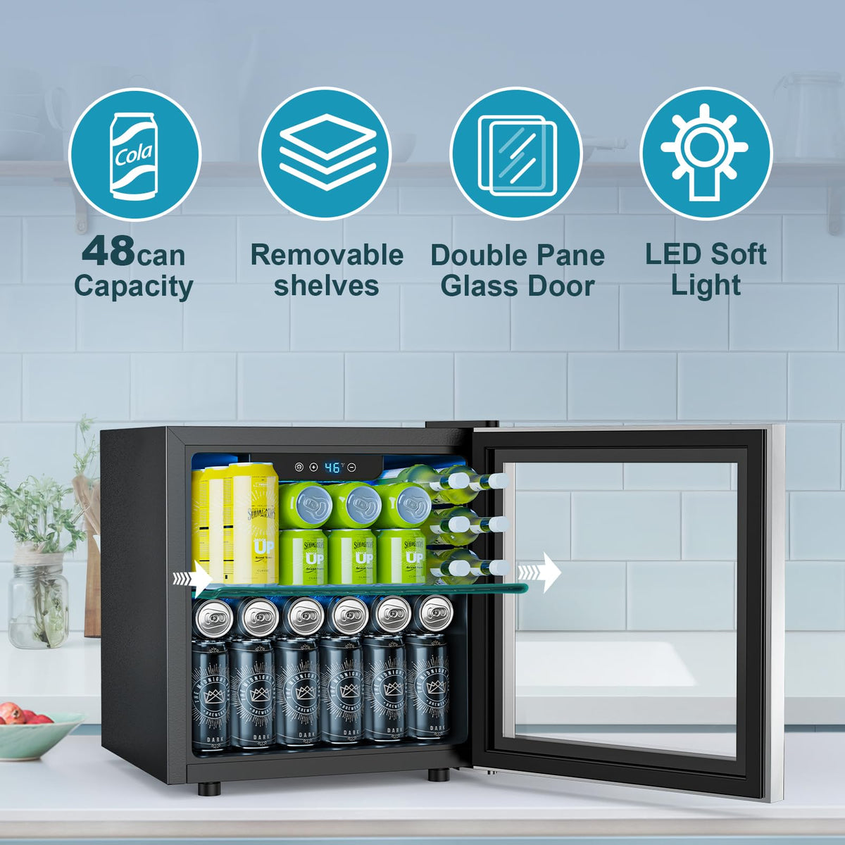 Electactic Mini Fridge 130 Can Beverage Refrigerator Cooler, 3.2 Cu.Ft Drink Fridge for Soda Wine Beer, Adjustable Temperature Control for Home Office, Black Jansha Store