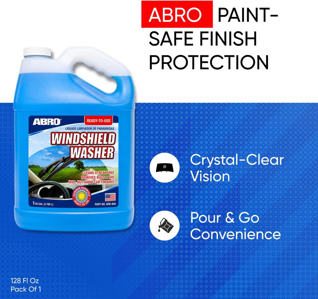 ABRO Windshield Washer Fluid 1 Gallon, Streak-Free Bug Remover, 1 Pack Jansha Store