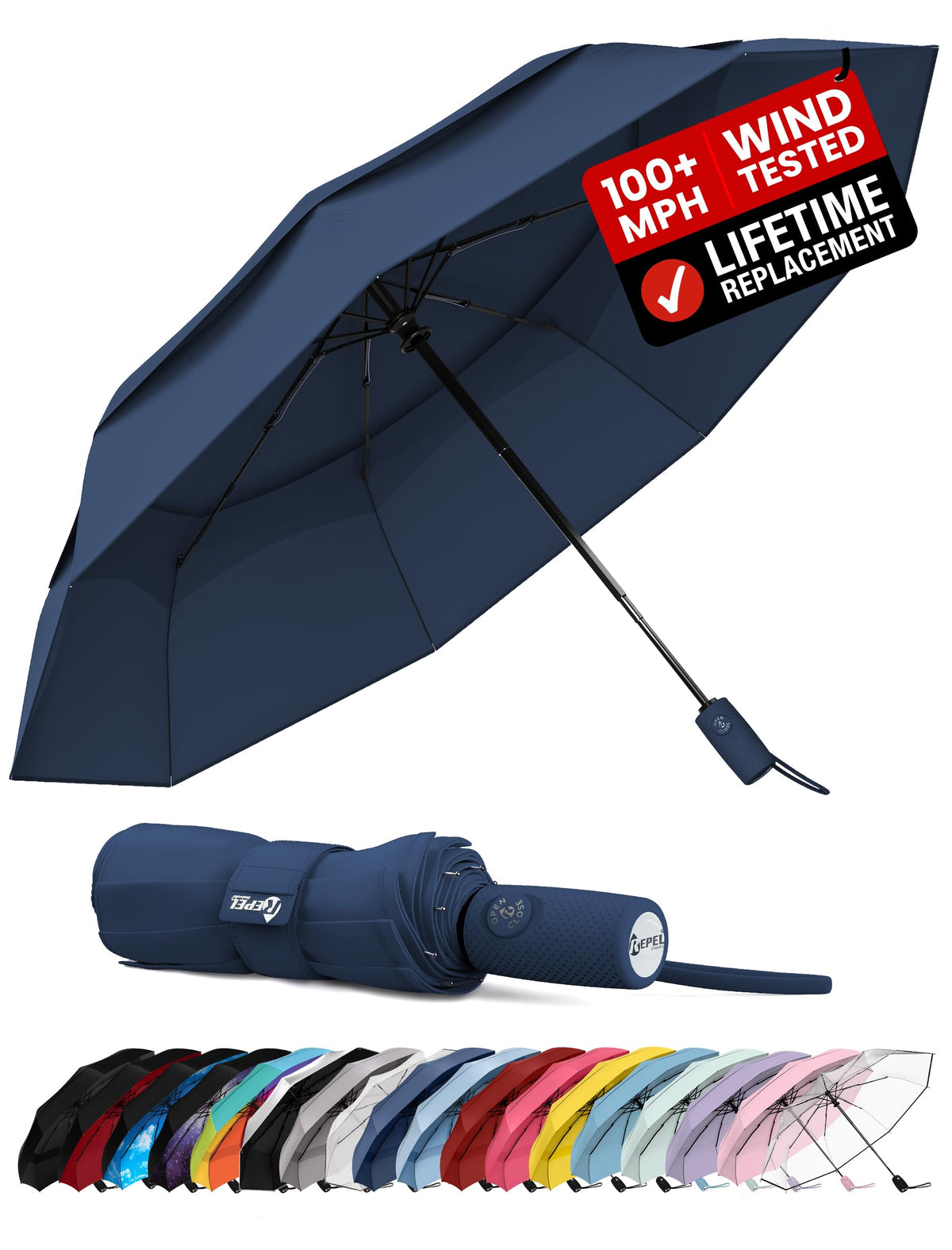 Windproof Travel Umbrella - Compact & Withstands Winds up to 100MPH, Strongest Premium Auto Folding Umbrella for Rain and Sun - Durable, Light & Portable for Women & Men, Fits Backpack & Cars Jansha Store