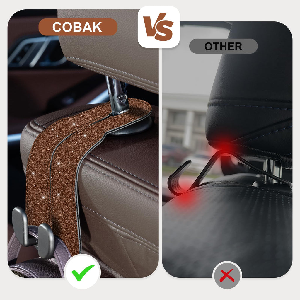 CoBak Purse Hook for Car - Universal Premium Stitched Leather and Aluminum-Magnesium Alloy Double Car Seat Back Storage Hook for Purses, Handbags, Bags (2 Pack),Black Jansha Store