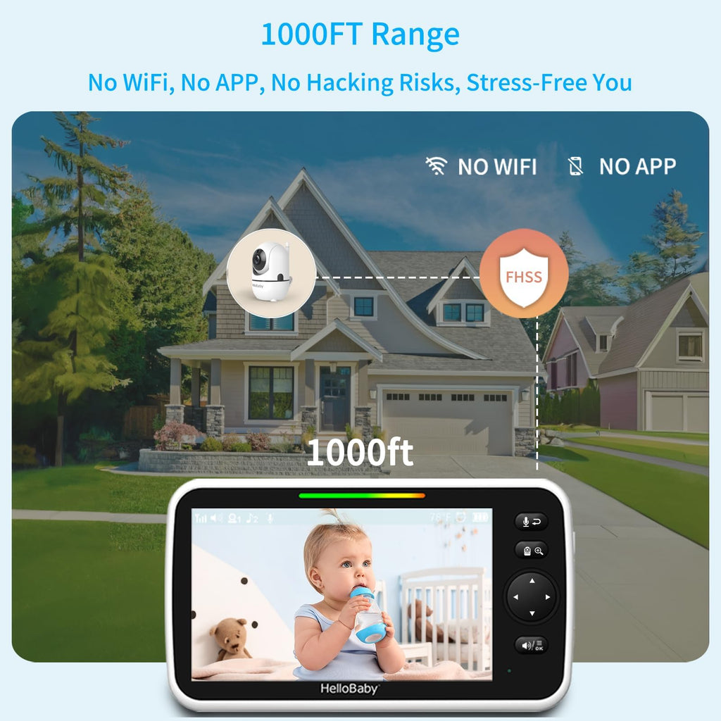 HelloBaby No WiFi Baby Monitor Camera and Audio HB6550, 5" Video Screen Jansha Store
