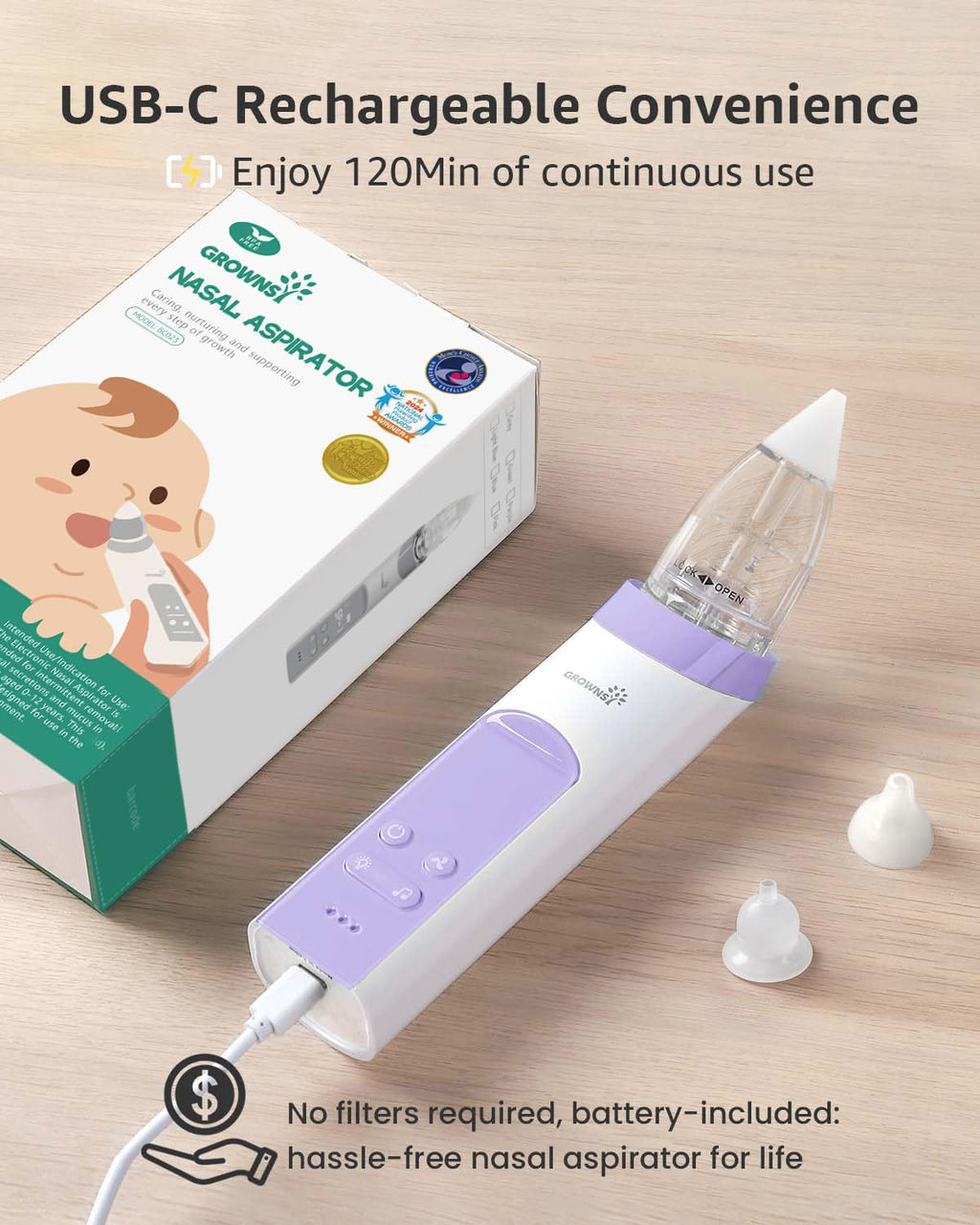 GROWNSY Baby Nasal Aspirator, Electric Nose Sucker, Powerful Suction,Grey Jansha Store