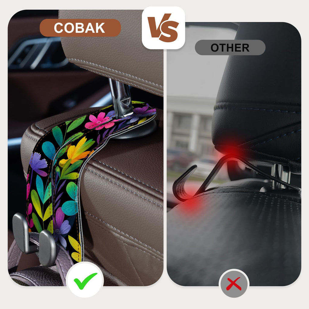 CoBak Purse Hook for Car - Universal Premium Stitched Leather and Aluminum-Magnesium Alloy Double Car Seat Back Storage Hook for Purses, Handbags, Bags (2 Pack),Black Jansha Store