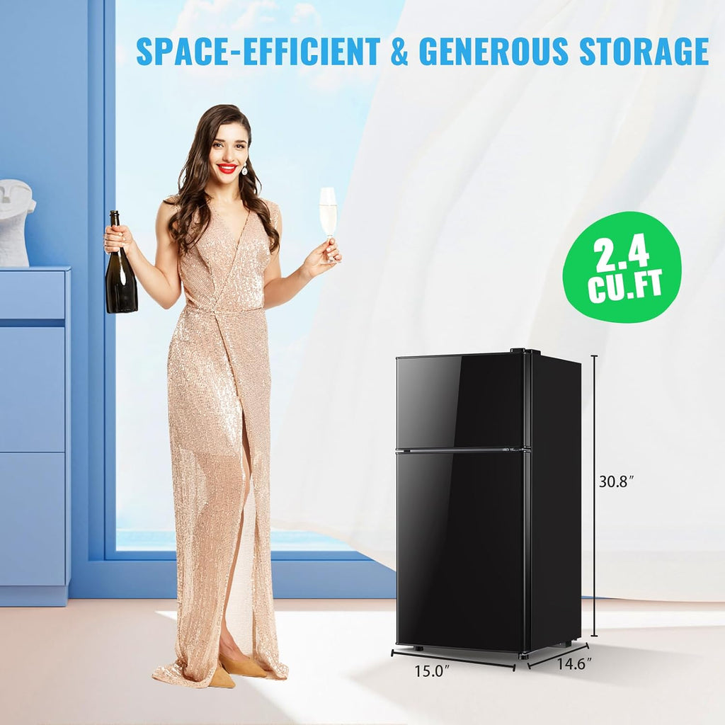 DEMULLER 45L Personal Double‑Door Mini Fridge With Freezer, Black Jansha Store