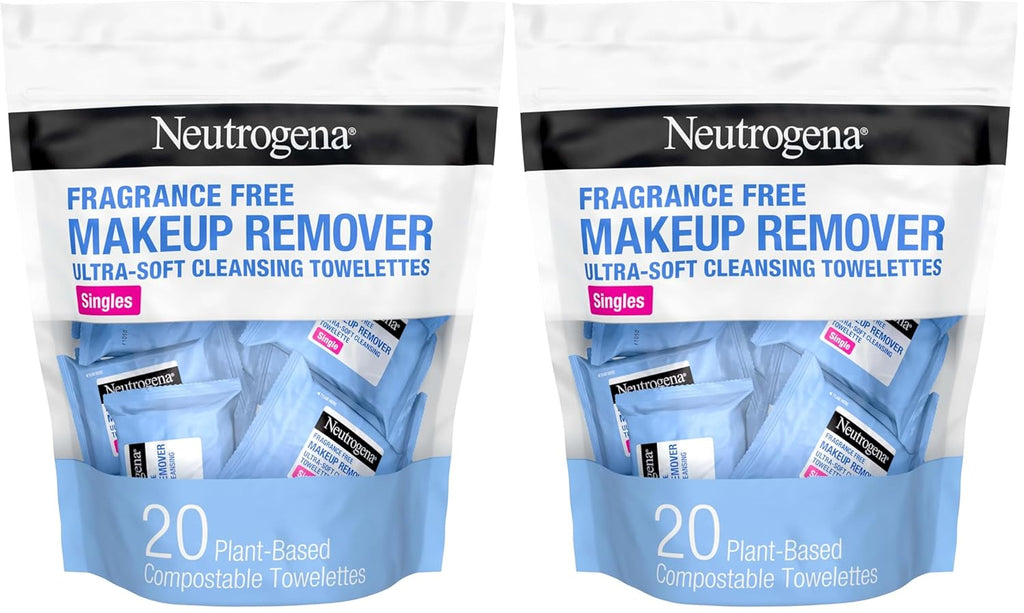 Neutrogena Fragrance-Free Makeup Remover Wipes Singles, Individually Wrapped Face Towelettes, Gently Remove Dirt, Oil, Waterproof Mascara & Makeup, Alcohol-Free Daily Face Wipes, 20 ct (Pack of 12) Jansha Store