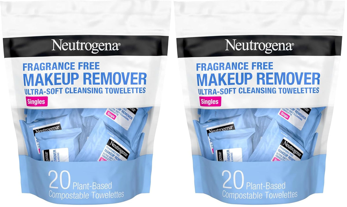 Neutrogena Fragrance-Free Makeup Remover Wipes Singles, Individually Wrapped Face Towelettes, Gently Remove Dirt, Oil, Waterproof Mascara & Makeup, Alcohol-Free Daily Face Wipes, 20 ct (Pack of 12) Jansha Store