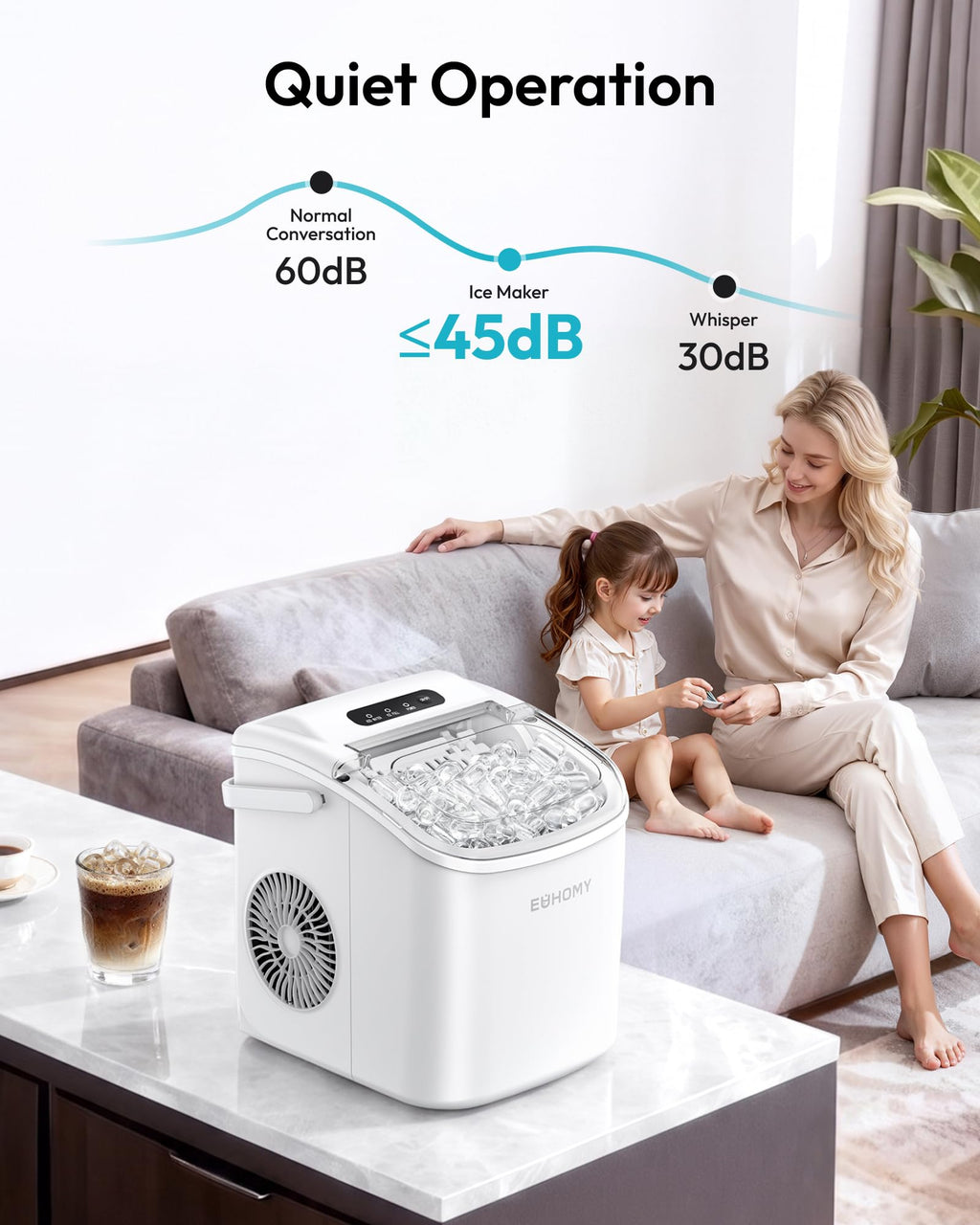 EUHOMY Countertop Ice Maker Machine with Handle, 26lbs in 24Hrs, 9 Ice Cubes Ready in 6 Mins, Auto-Cleaning Portable Ice Maker with Basket and Scoop, for Home/Kitchen/Camping/RV. (Black) Jansha Store