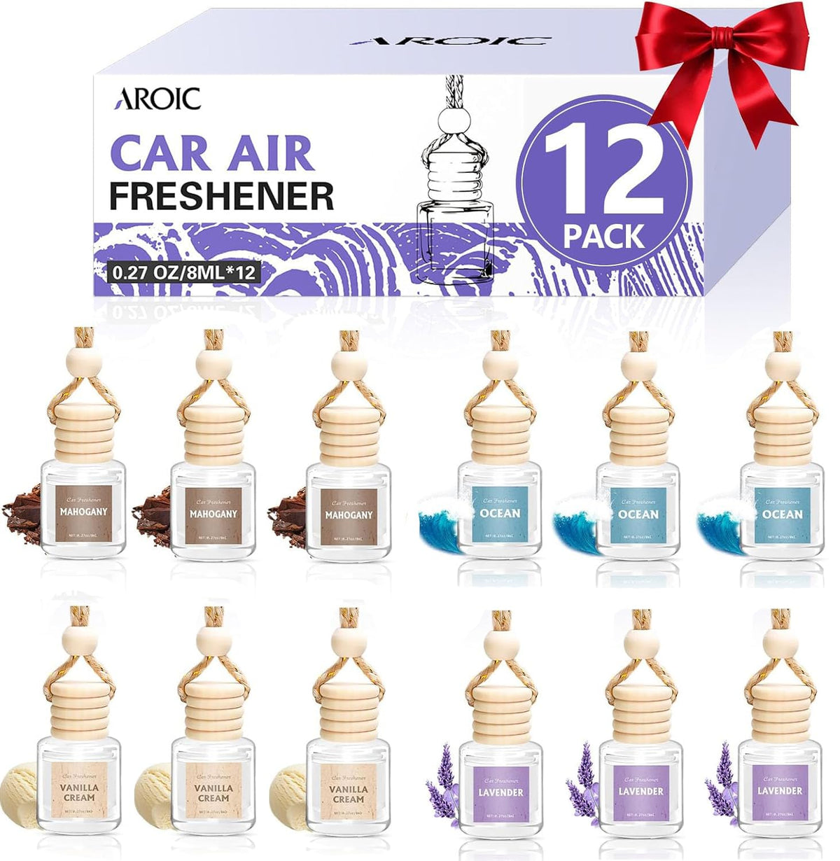 AROIC 6Pack Car Air Freshener, Hanging Essential Oil Air Freshener Diffuser Jansha Store