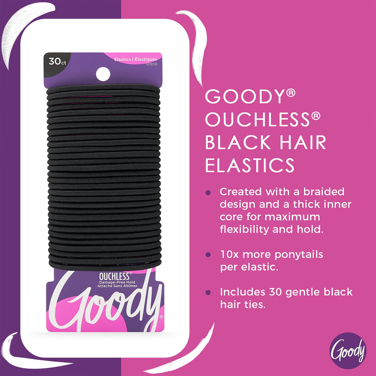 Goody Ouchless Elastic Hair Ties, 30 Ct, Brown, 4MM Rubber Bands, Pain-Free Jansha Store