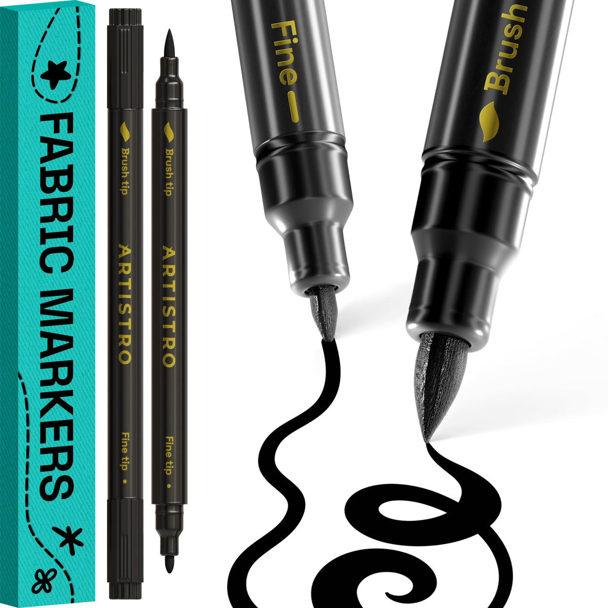 ARTISTRO 5 Black Dual-Tip Fabric Markers Decorating Kit, for Clothes Jansha Store