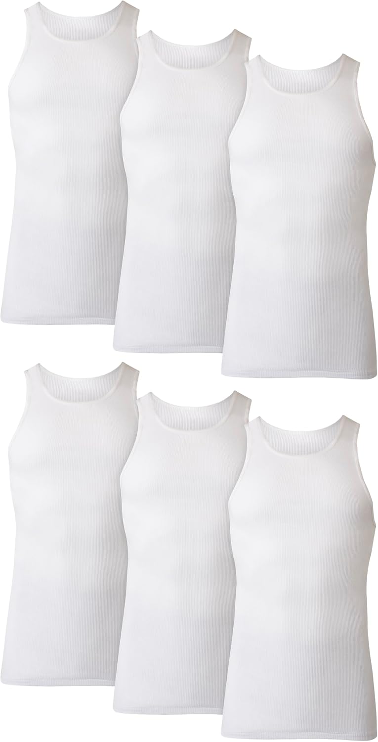 Hanes Men's Tank Undershirt Pack, Cotton Tank Undershirt, Moisture-Wicking, Breathable, White or Grey/Black, Multi-Pack Jansha Store