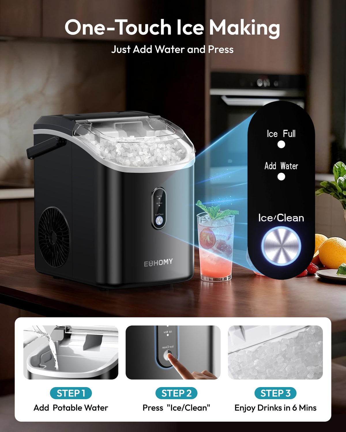 EUHOMY Nugget Ice Maker Countertop with Handle, 34lbs/24H Sonic Ice Maker Jansha Store