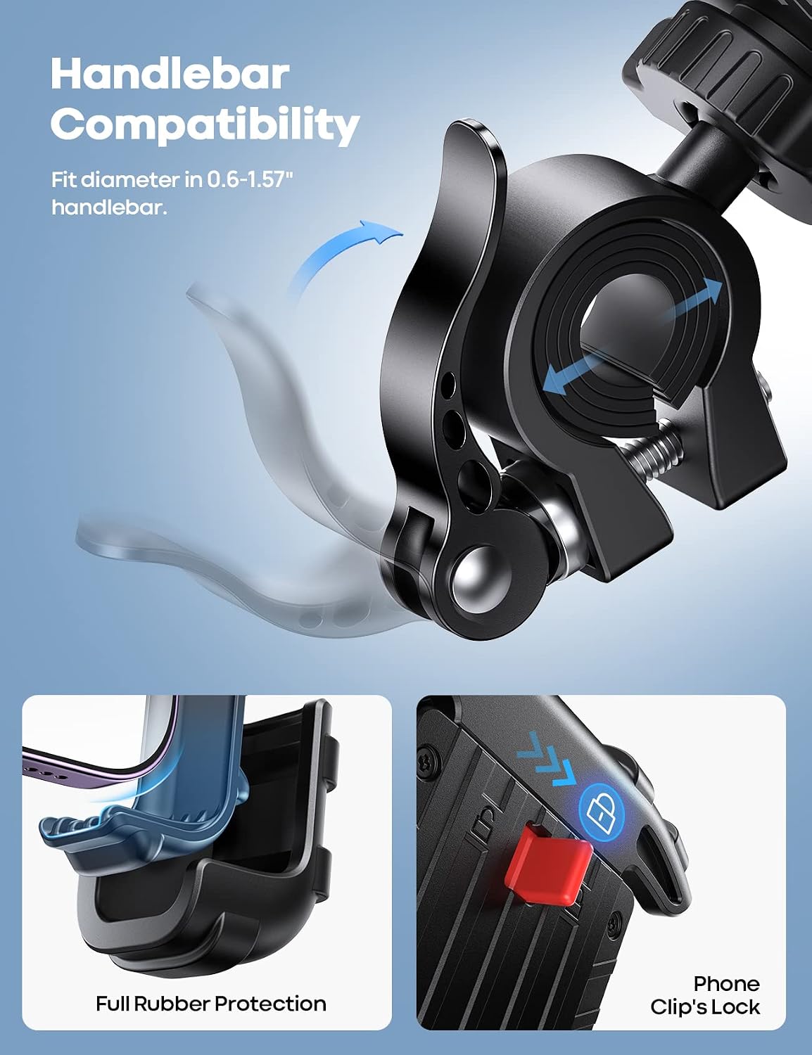 Lamicall Bike Phone Holder Motorcycle Mount - One-Hand Operation, Lockable Jansha Store