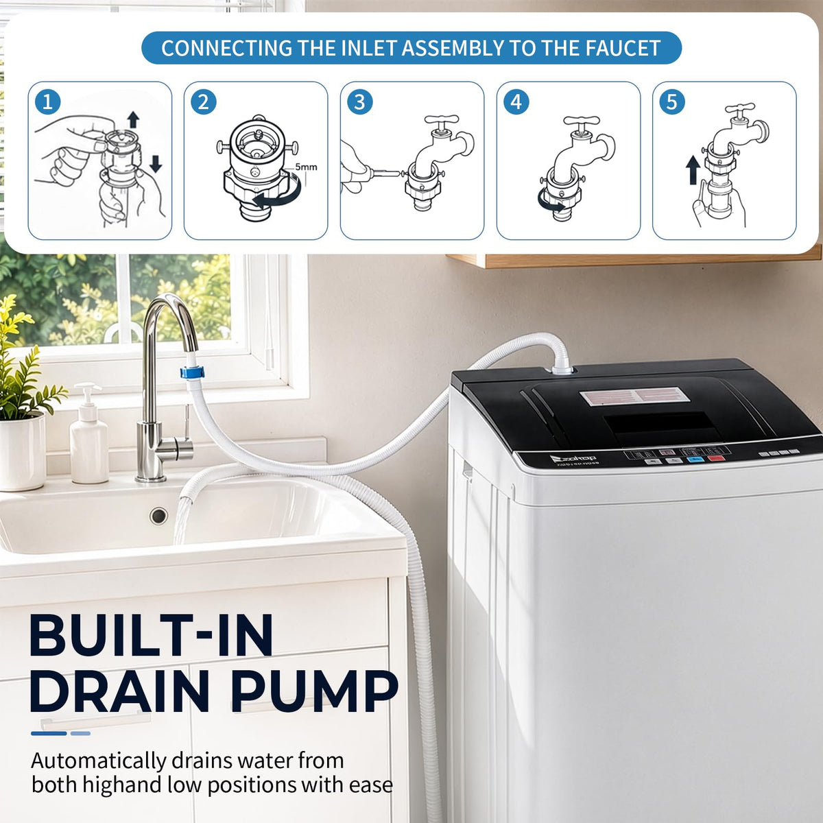 Winado 17.6LBS Full Automatic Portable Washing Machine with Drain Pump Jansha Store