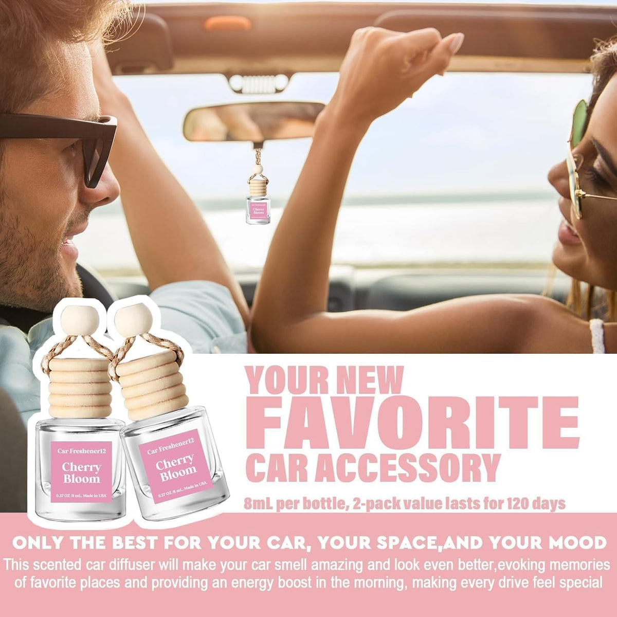 C Classy Car Air Freshener Hanging 2 Pack, Mahogany Teakwood Essential Oil Diffuser, Cute Glass Bottle, Long-Lasting Fragrance Car Accessories for Women & Men, Made in USA Jansha Store