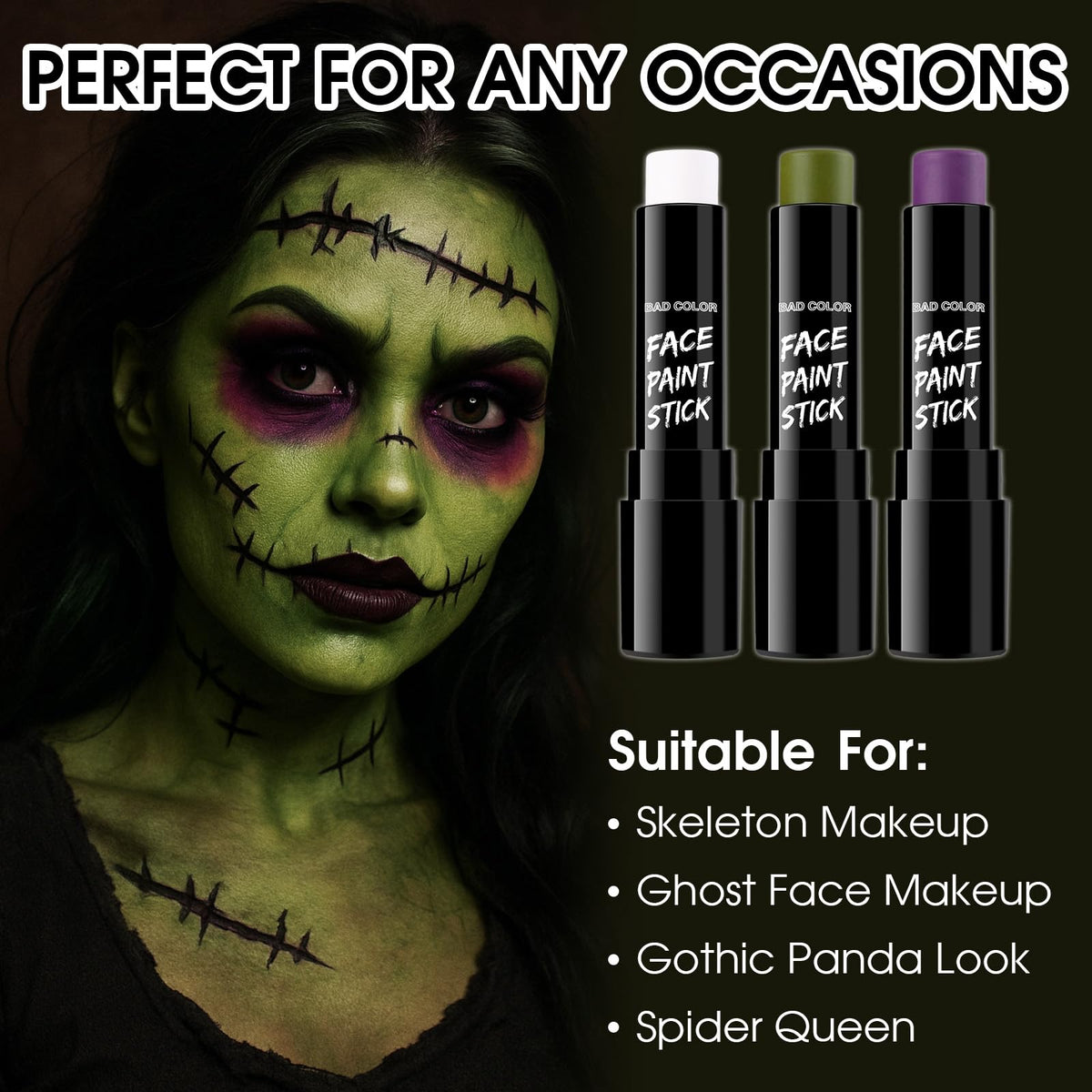 BADCOLOR Black Cream-Blendable Face Body Paint Stick for Adults Children Eye Black Softball Football Baseball Sports , Non-Toxic Hypoallergenic for Halloween SFX Makeup Cosplay Joker Costume Parties Jansha Store