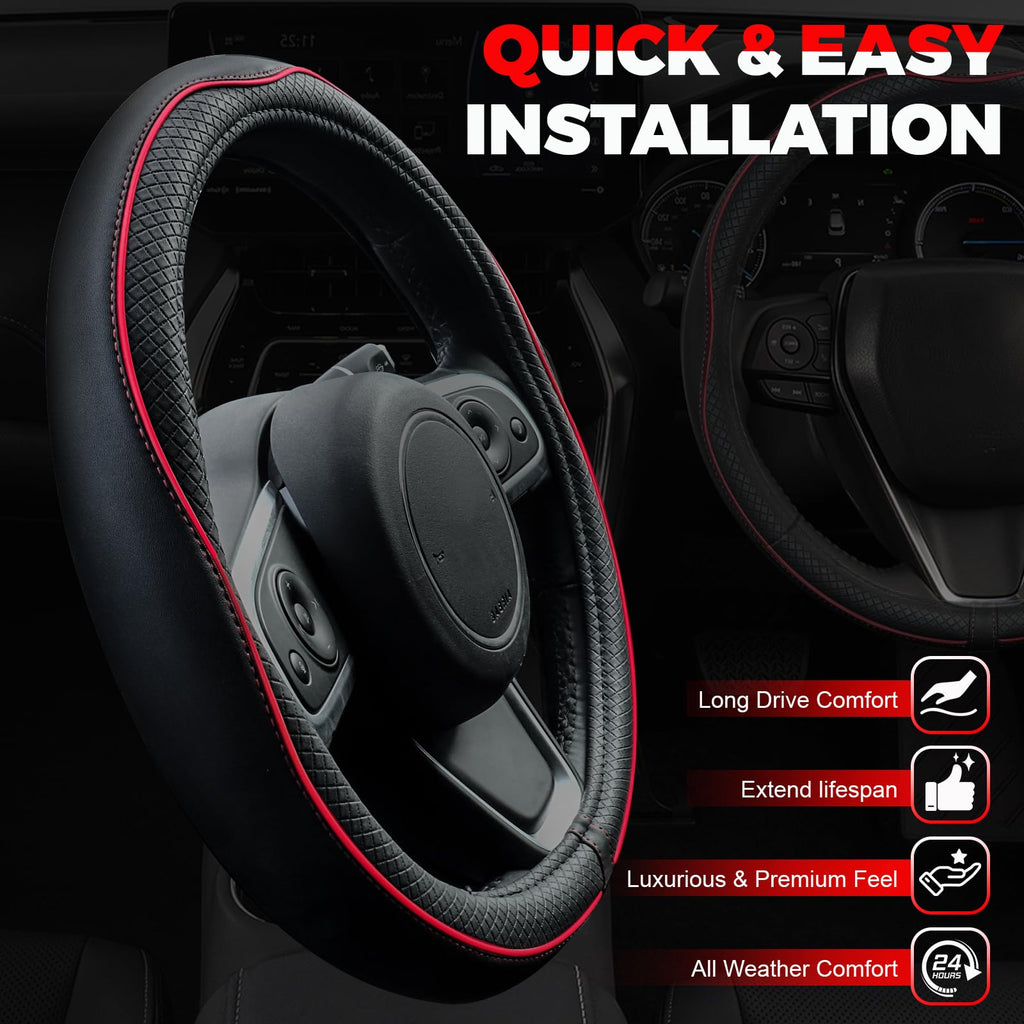 Ouzorp Car Steering Wheel Cover, Microfiber Leather Steering Wheel Covers with Anti-Slip Lining, Universal 14.5-15 inchs Black Jansha Store