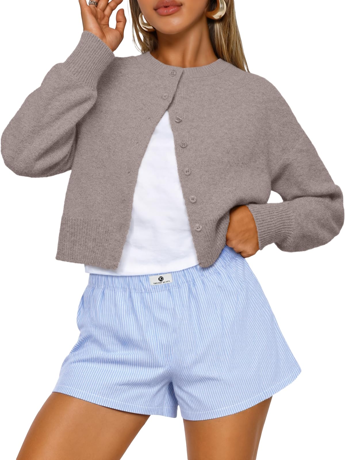 Trendy Queen Cropped Cardigan Sweaters for Women Fall Fashion Clothes 2026 Jansha Store