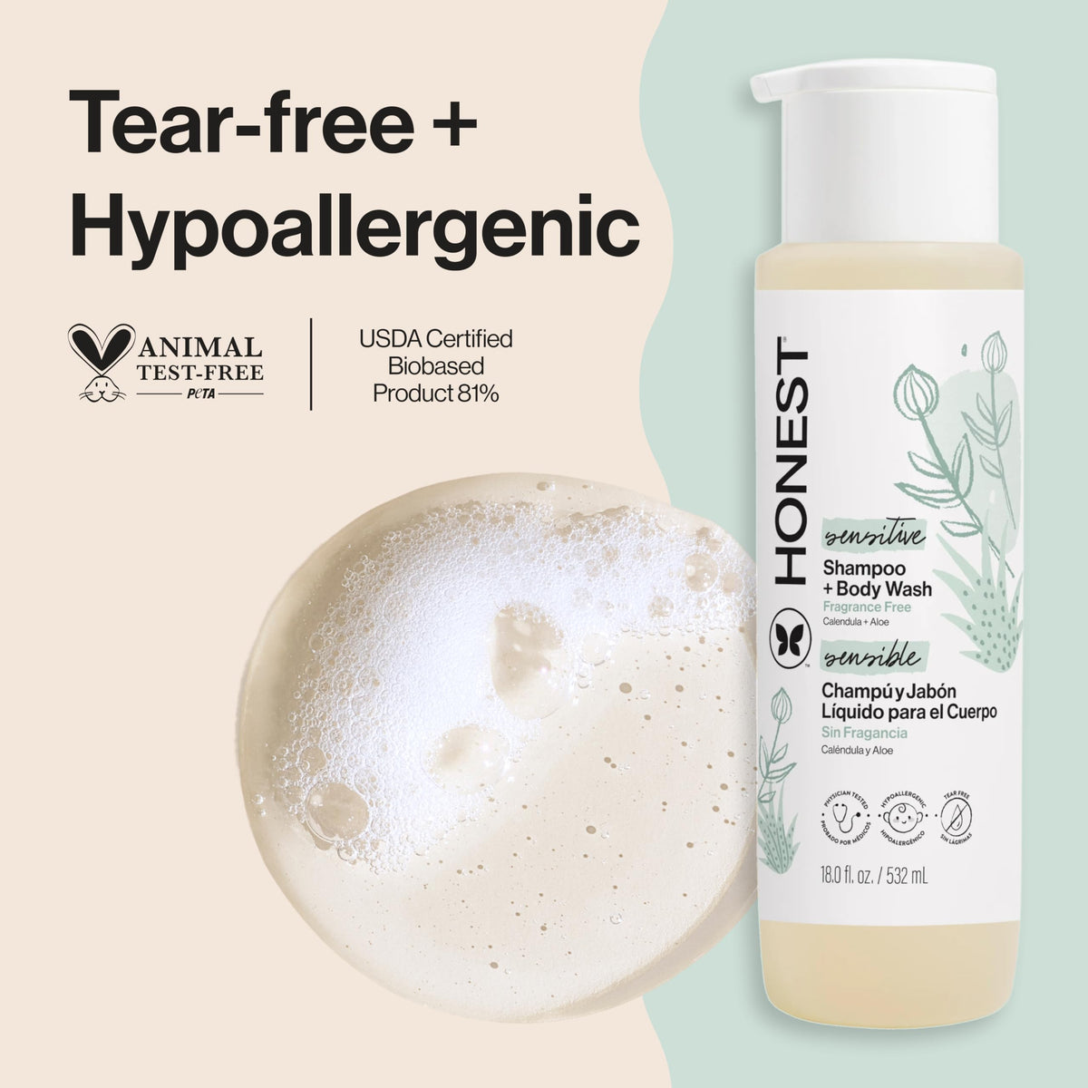 The Honest Company Shampoo & Body Wash, Tear-Free, Fragrance-Free, 10 fl oz Jansha Store