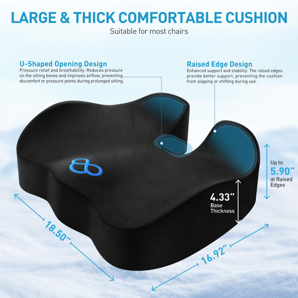 BlissTrends Memory Foam Seat Cushion for Office Chair & Car Seat, Black Jansha Store